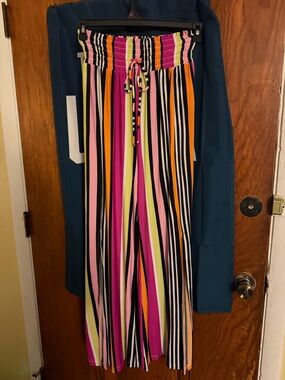 Colorful Vertical Stripe Wide-Leg Pants